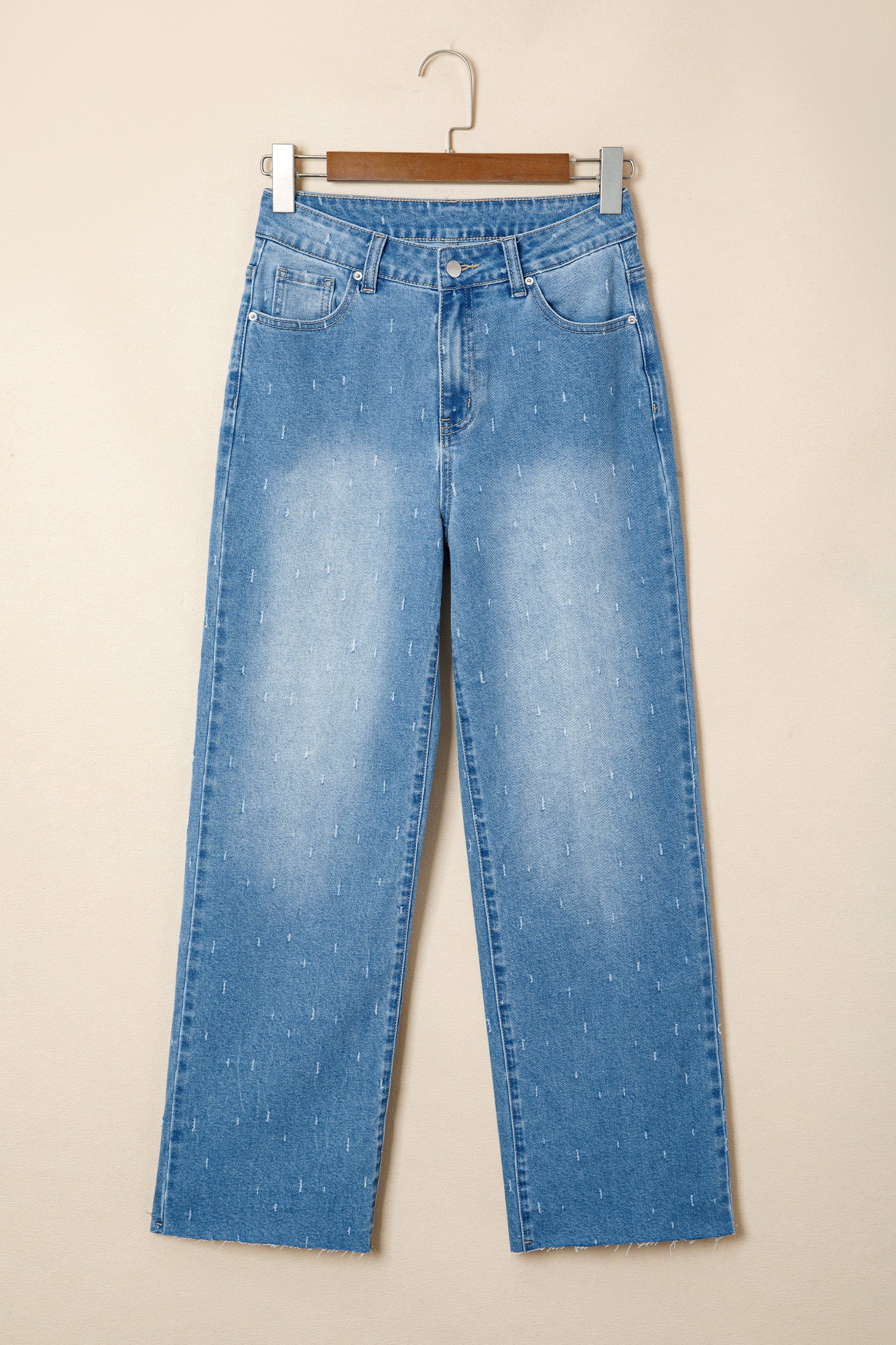 Mist Blue Distressed Detail Tummy Control Raw Hem Jeans
