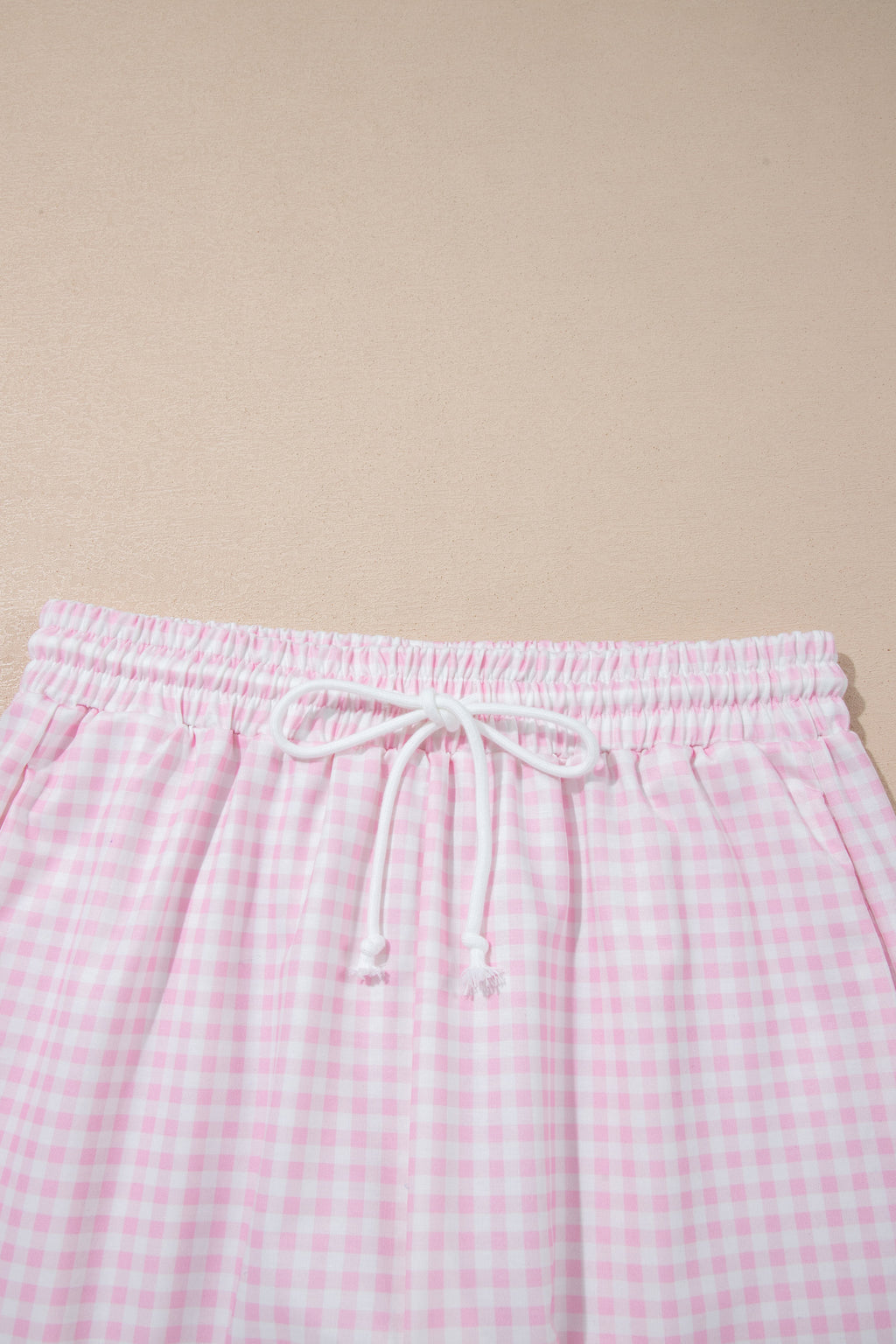 Pink Plaid Zip Neck Sleeveless Top Elastic Waist Shorts Casual Two Piece Short Set