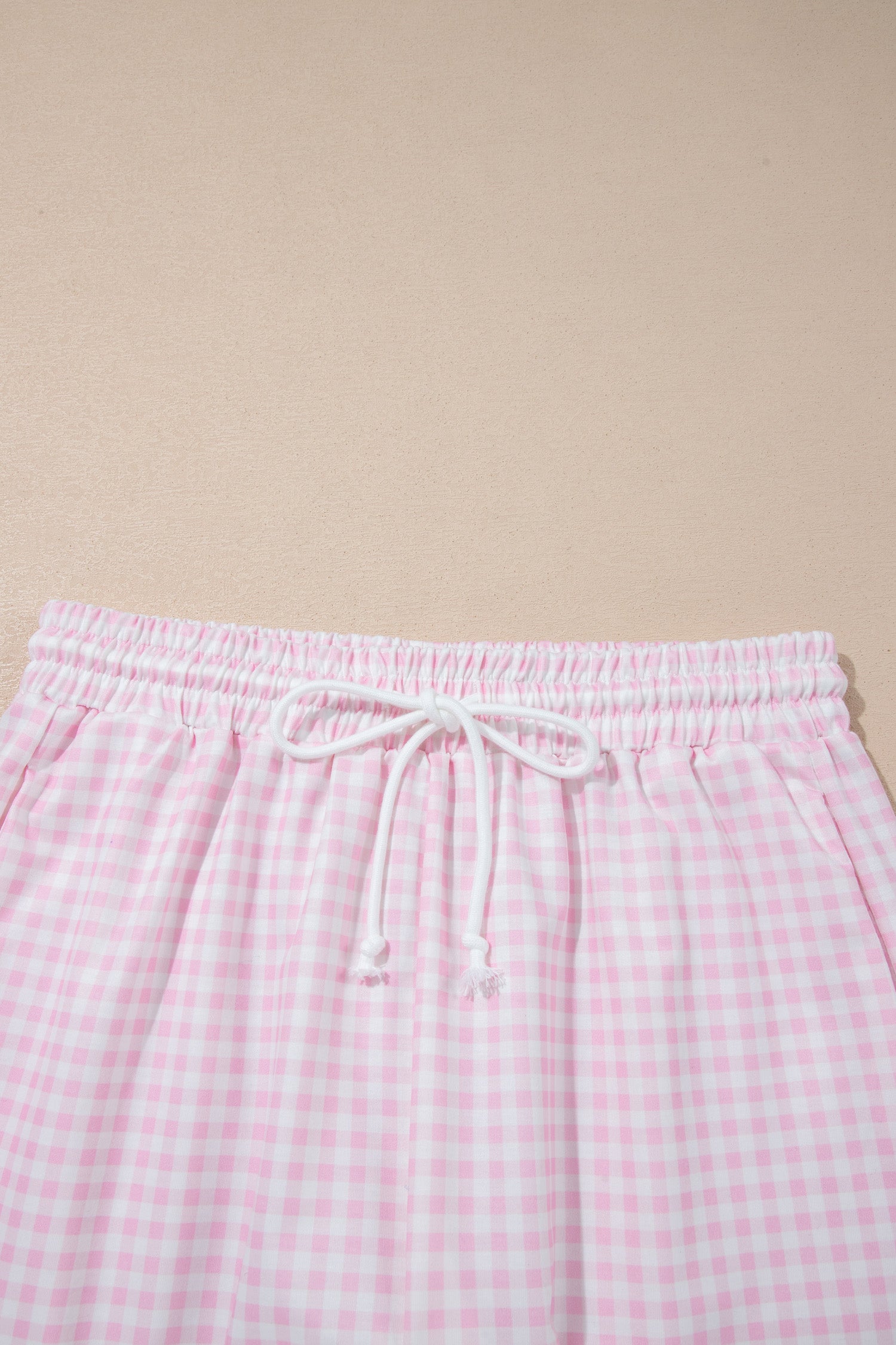 Pink Plaid Zip Neck Sleeveless Top Elastic Waist Shorts Casual Two Piece Short Set