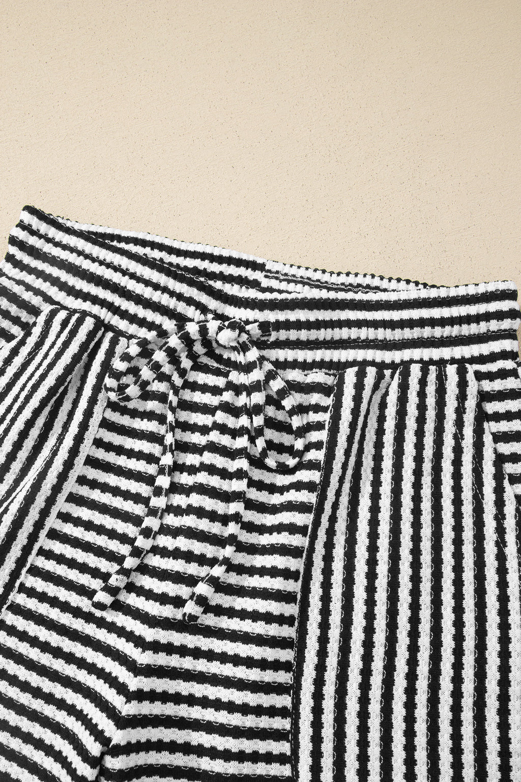 Pink Stripe Breathable Textured Knit Short 2pcs Set