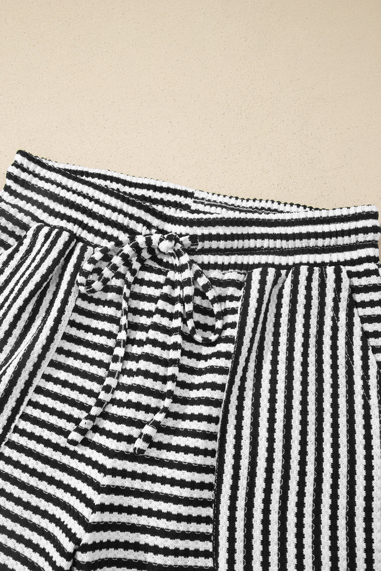 Pink Stripe Breathable Textured Knit Short 2pcs Set