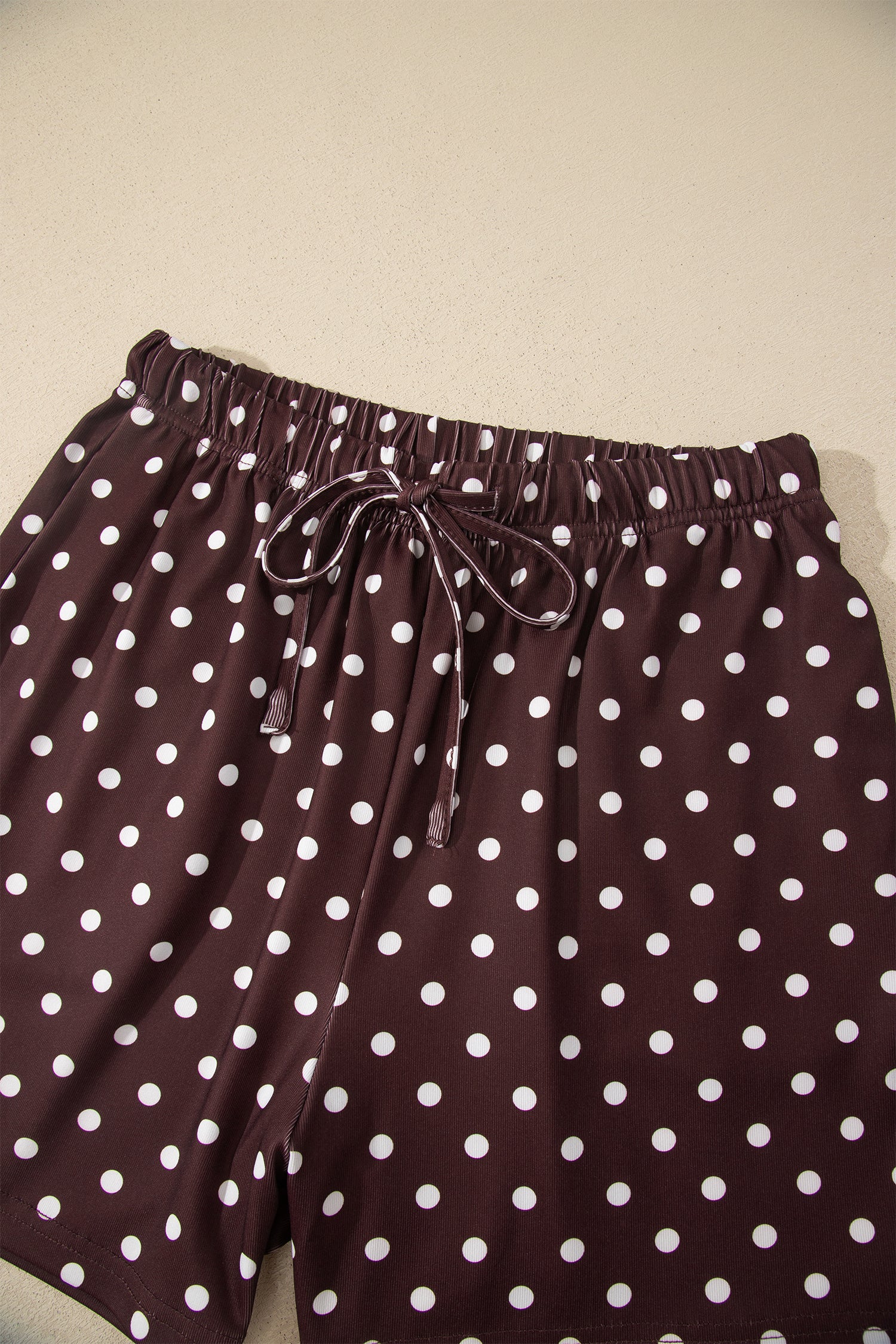 Pink Polka Dot Halter Tank Drawstring Elastic Waist Short Set