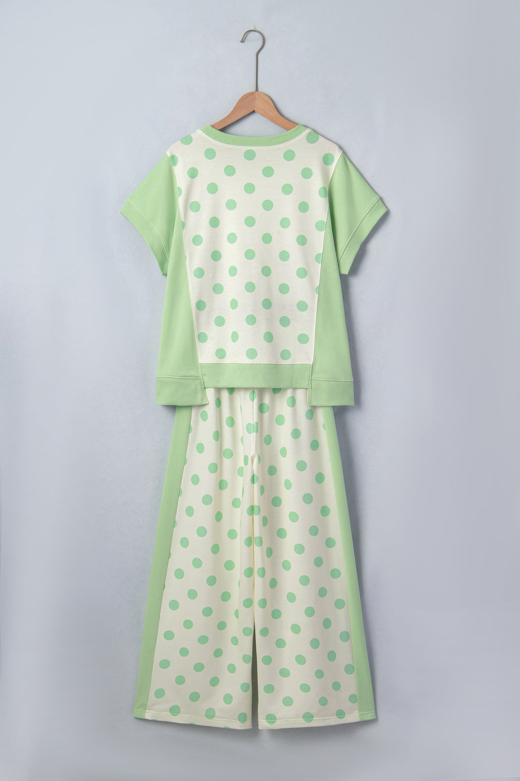 Pink Color Block Patchwork Polka Dot Wide Leg Pant Set