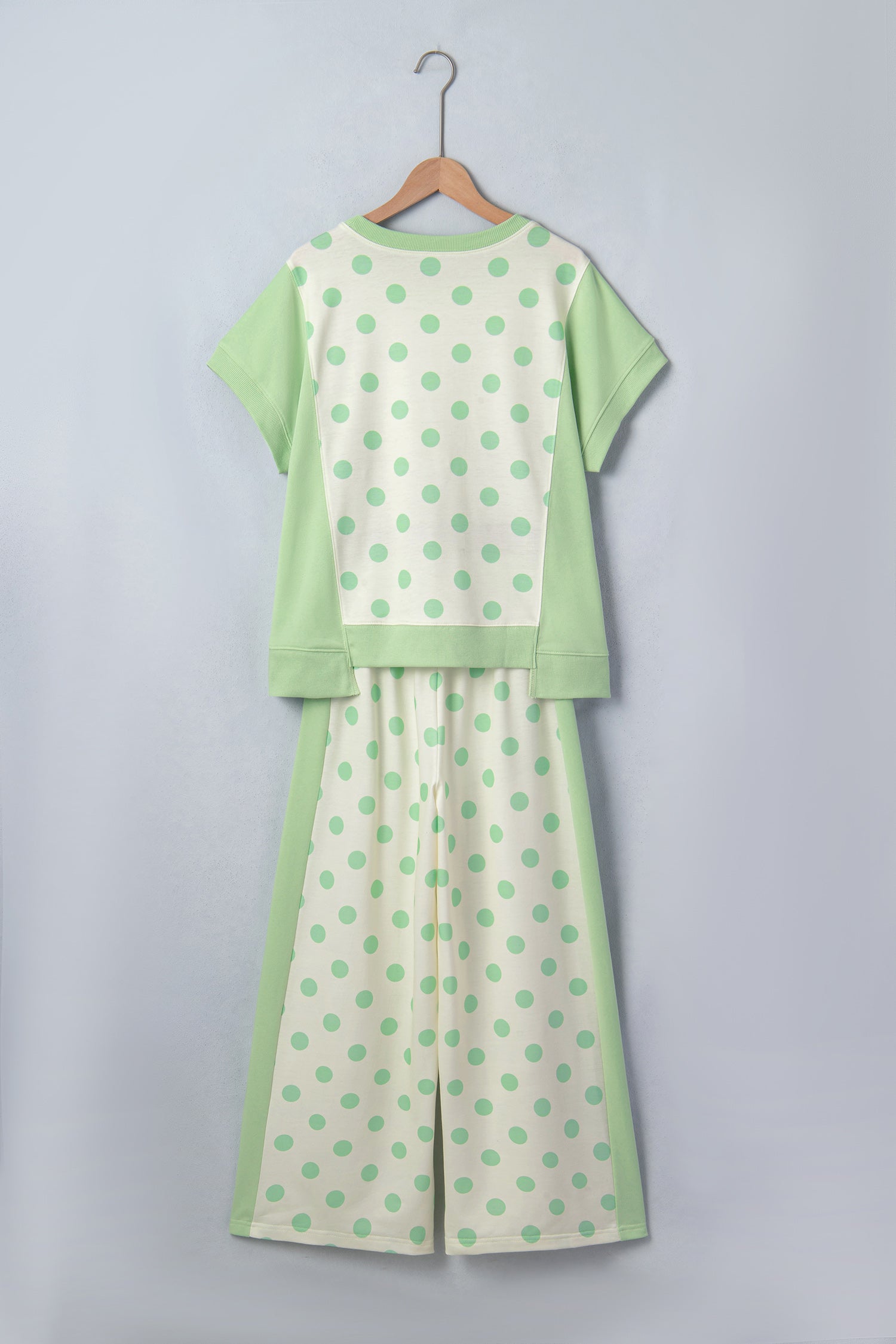 Pink Color Block Patchwork Polka Dot Wide Leg Pant Set
