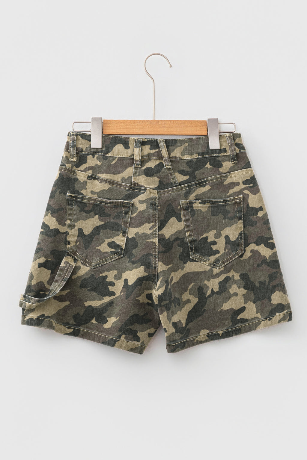 Green Camouflage High Rise Denim Shorts