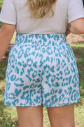 Beau Blue Plus Size Leopard Elastic Waist Athletic Shorts
