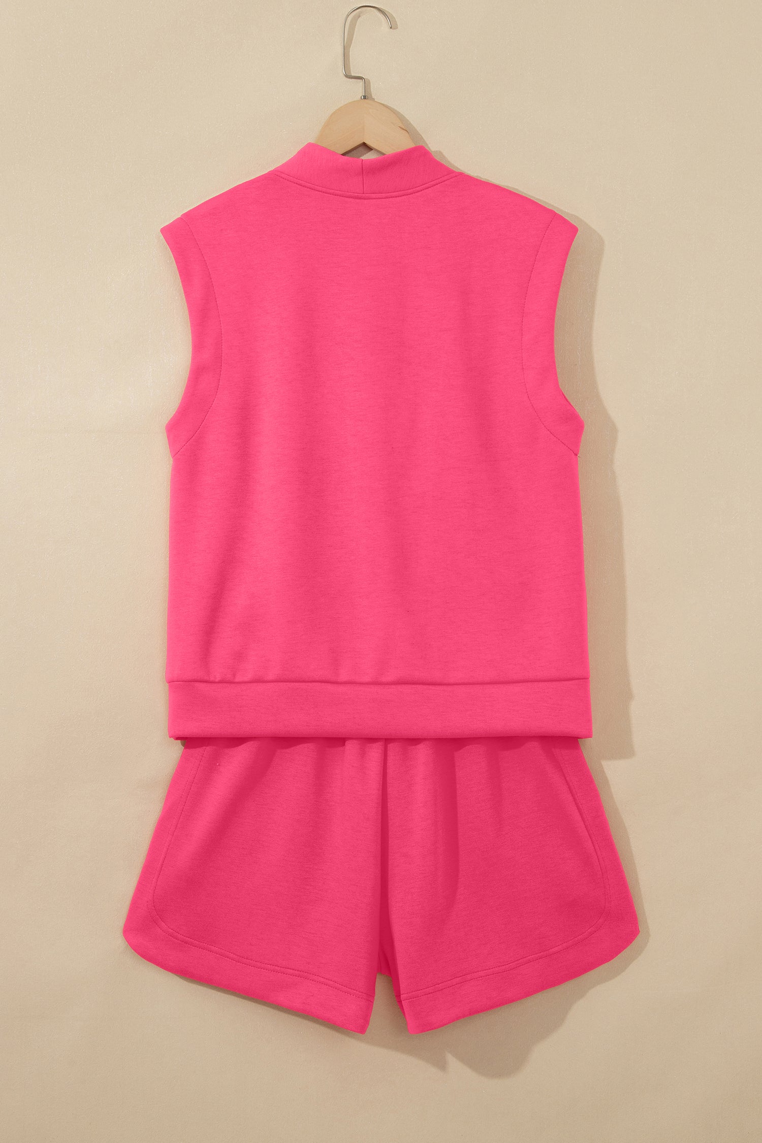 Smoke Green Quarter Zip Sleeveless Top Drawstring Shorts Casual 2pcs Outfit