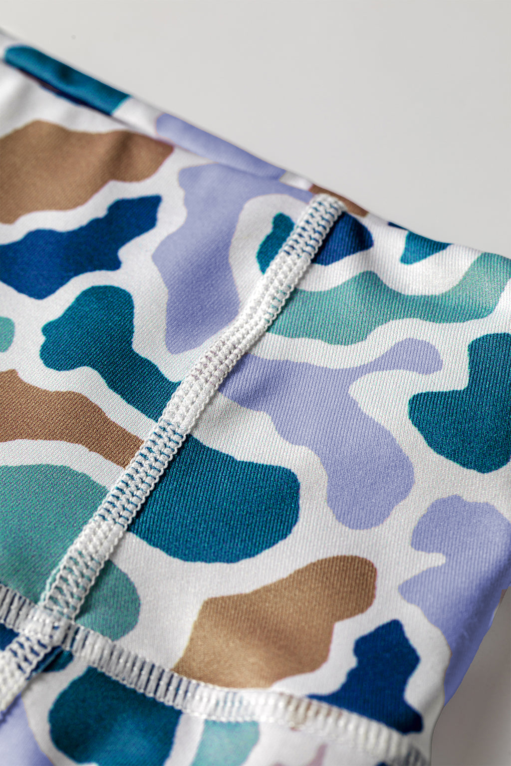 Sky Blue Abstract Camo Printed Seam Detail Biker Shorts