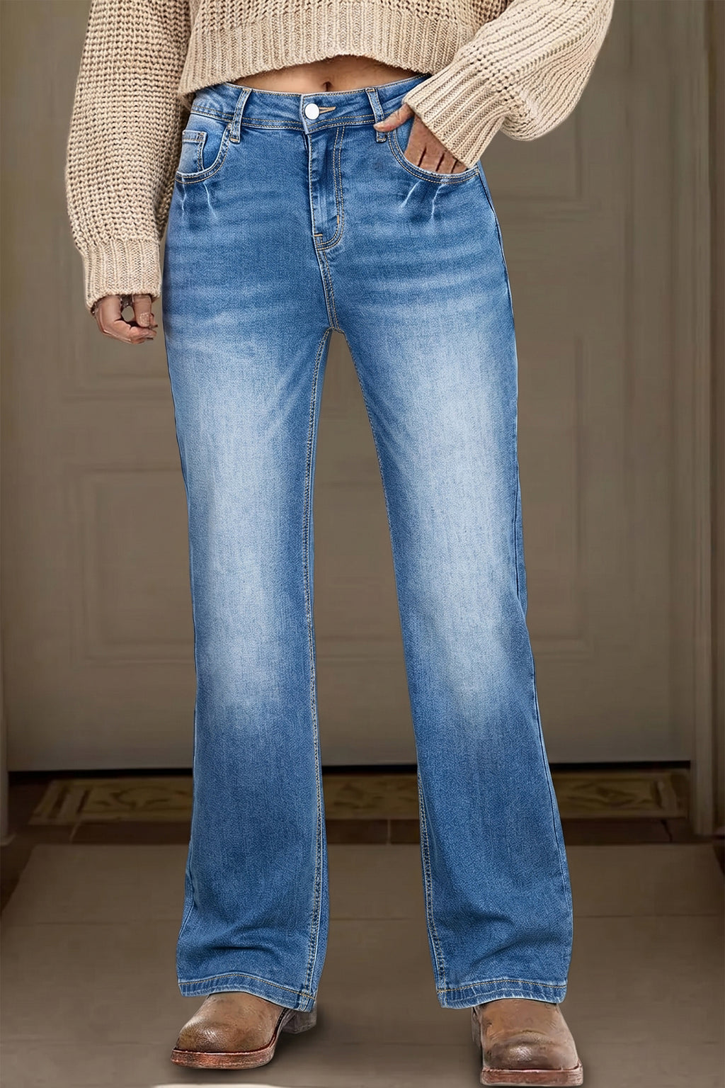 Ashleigh Blue Acid Washed Straight Leg Full Length Casual Jeans