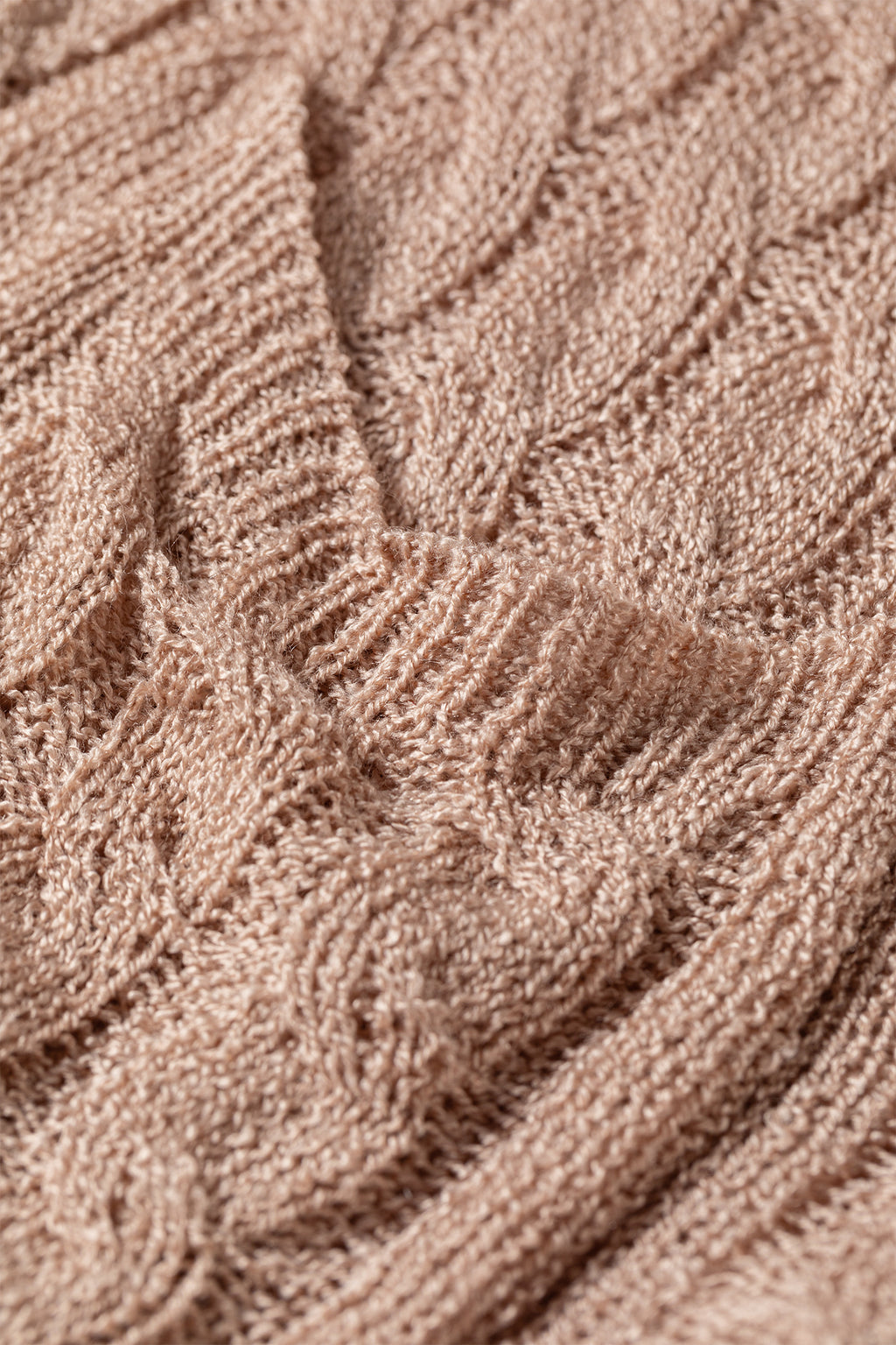 Old Rose Drop Shoulder Crochet Knit Open Front Cardigan