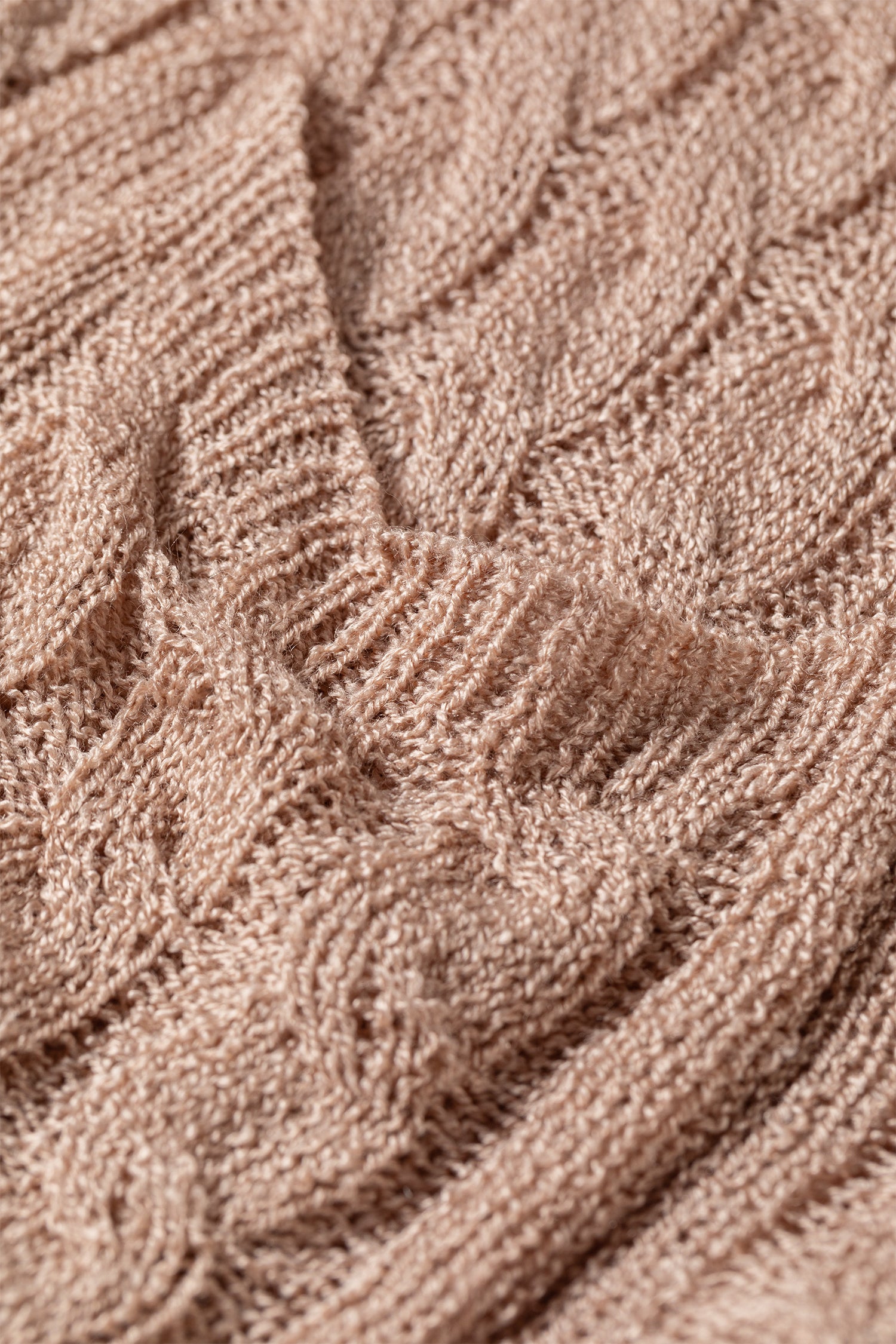 Old Rose Drop Shoulder Crochet Knit Open Front Cardigan