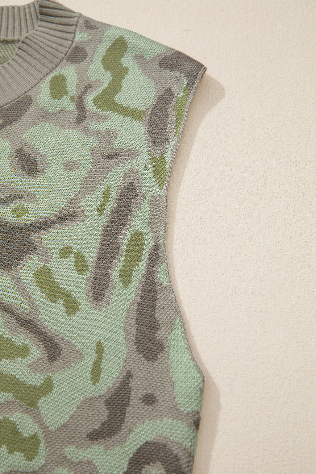 Green Camo Print Button Front Loose Sweater Vest