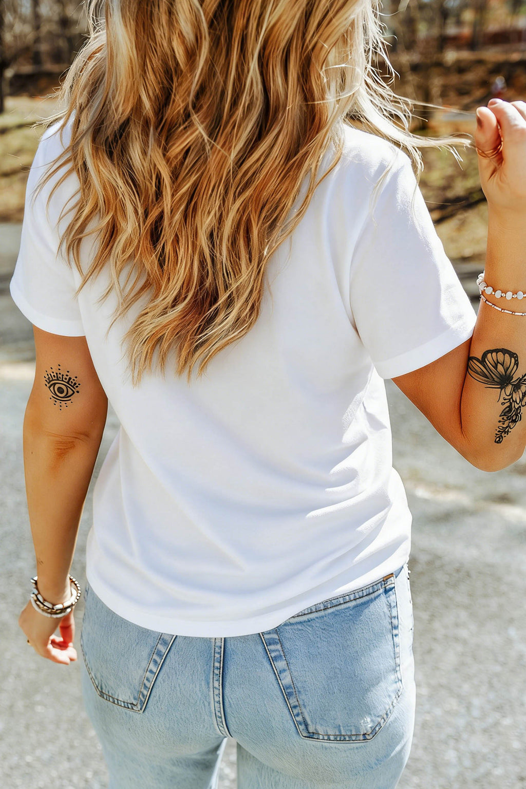 White Faux Patchwork Print Patriotic Cross Tee