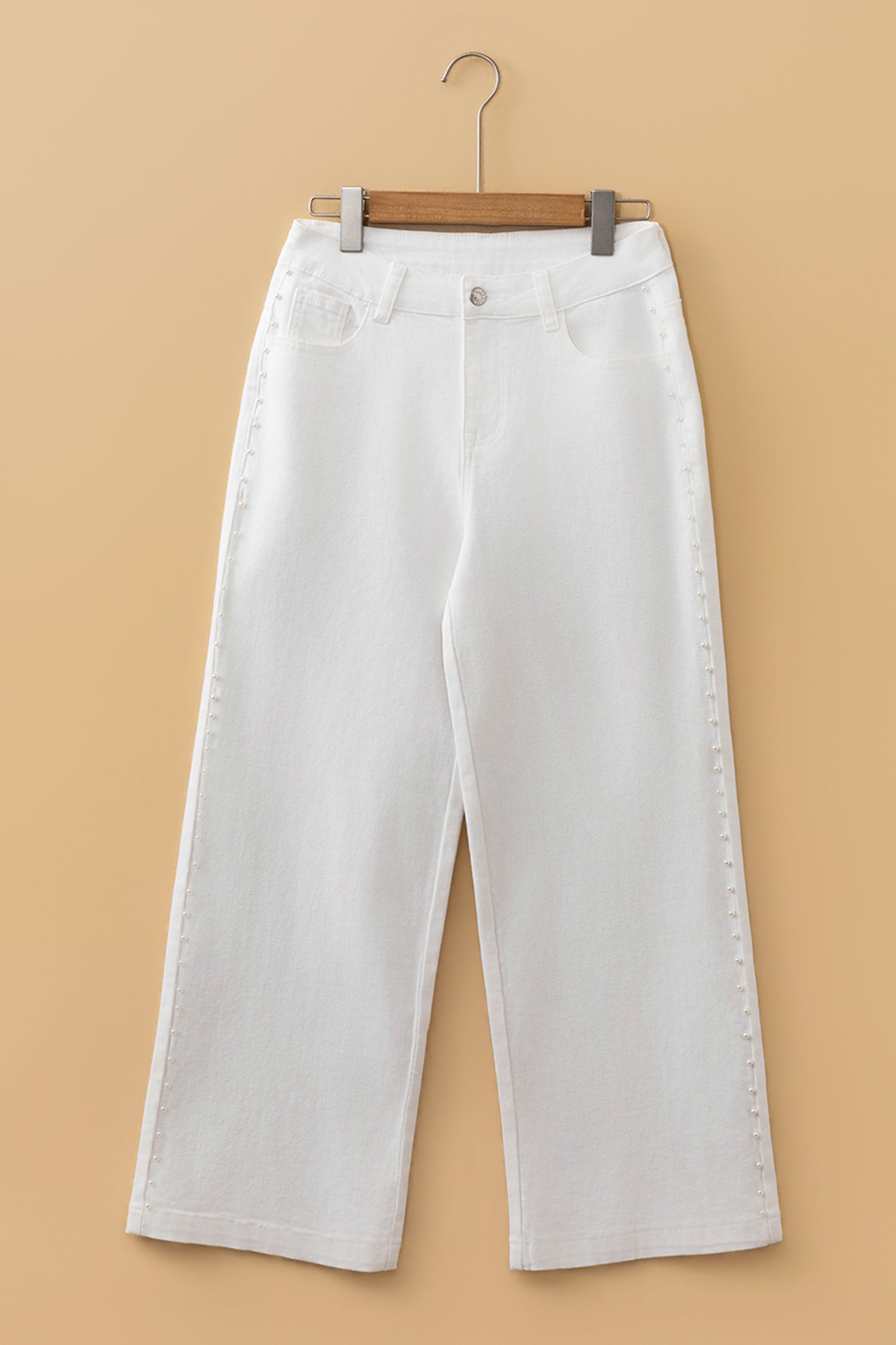 White Pearl Embellished Side Seam Ankle-length Shift Jeans