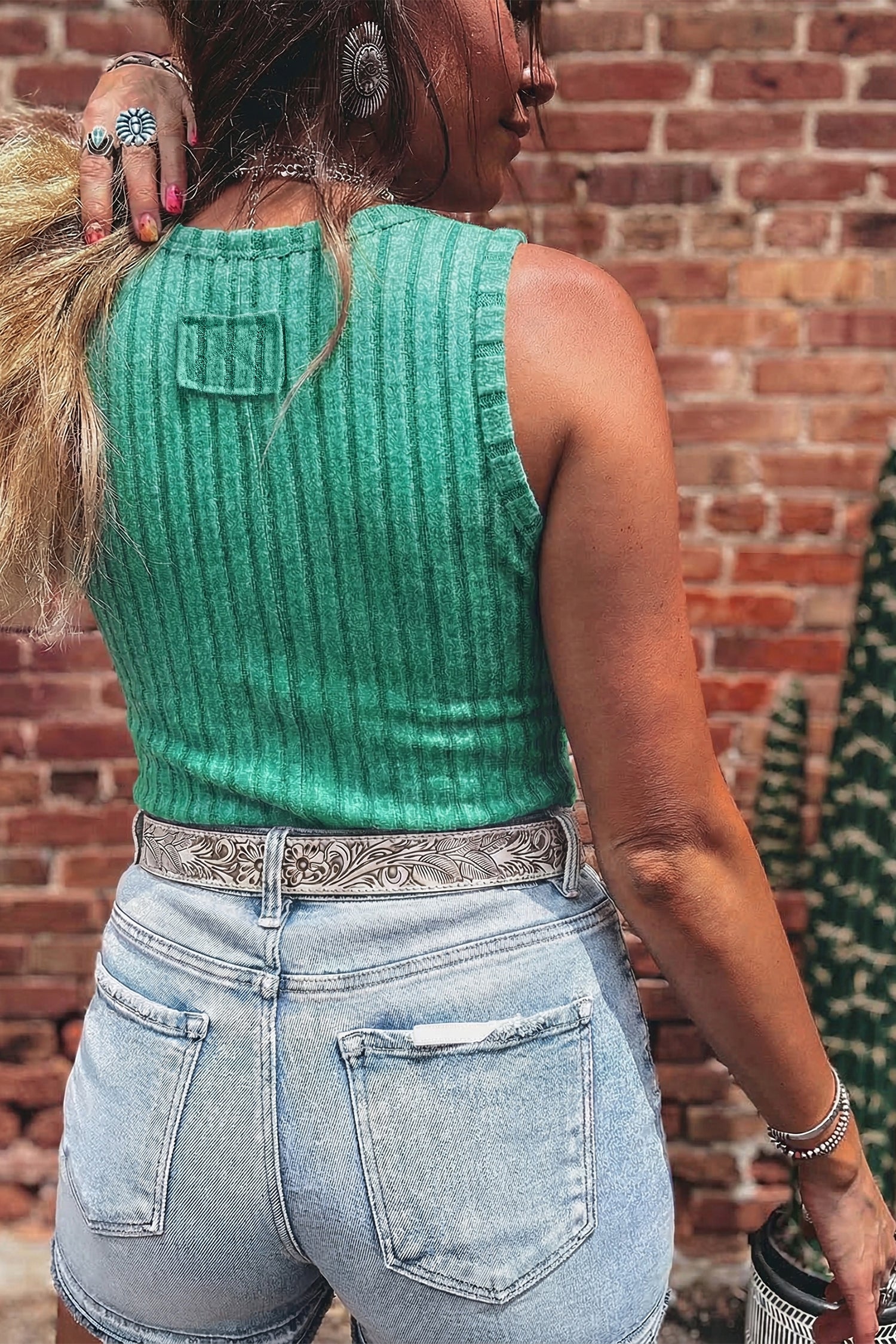 Camel Slim Ribbed Mineral Wash Tank Top
