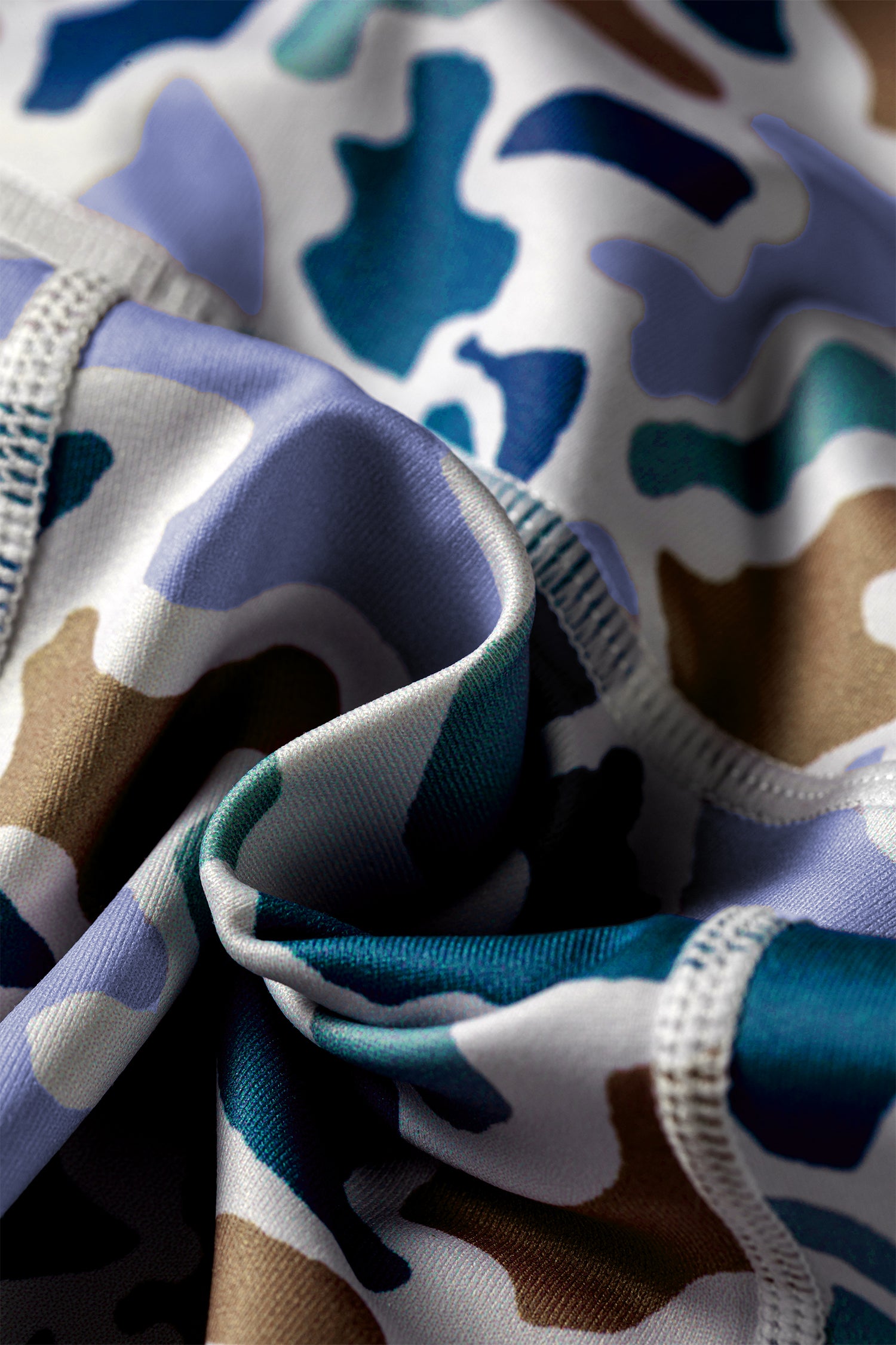 Sky Blue Abstract Camo Printed Seam Detail Biker Shorts