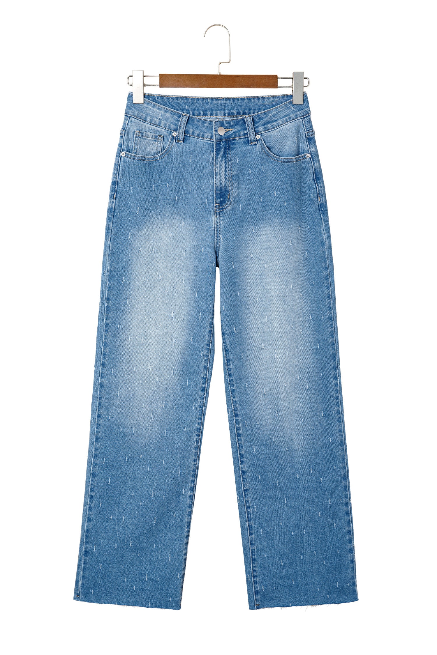 Mist Blue Distressed Detail Tummy Control Raw Hem Jeans