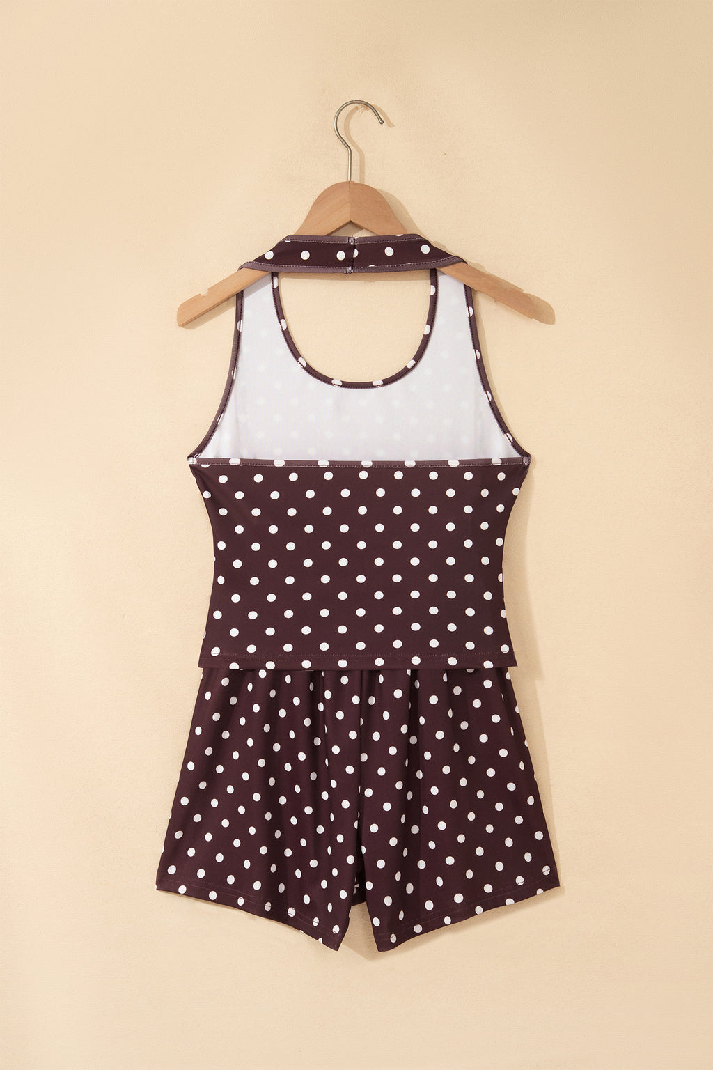Pink Polka Dot Halter Tank Drawstring Elastic Waist Short Set