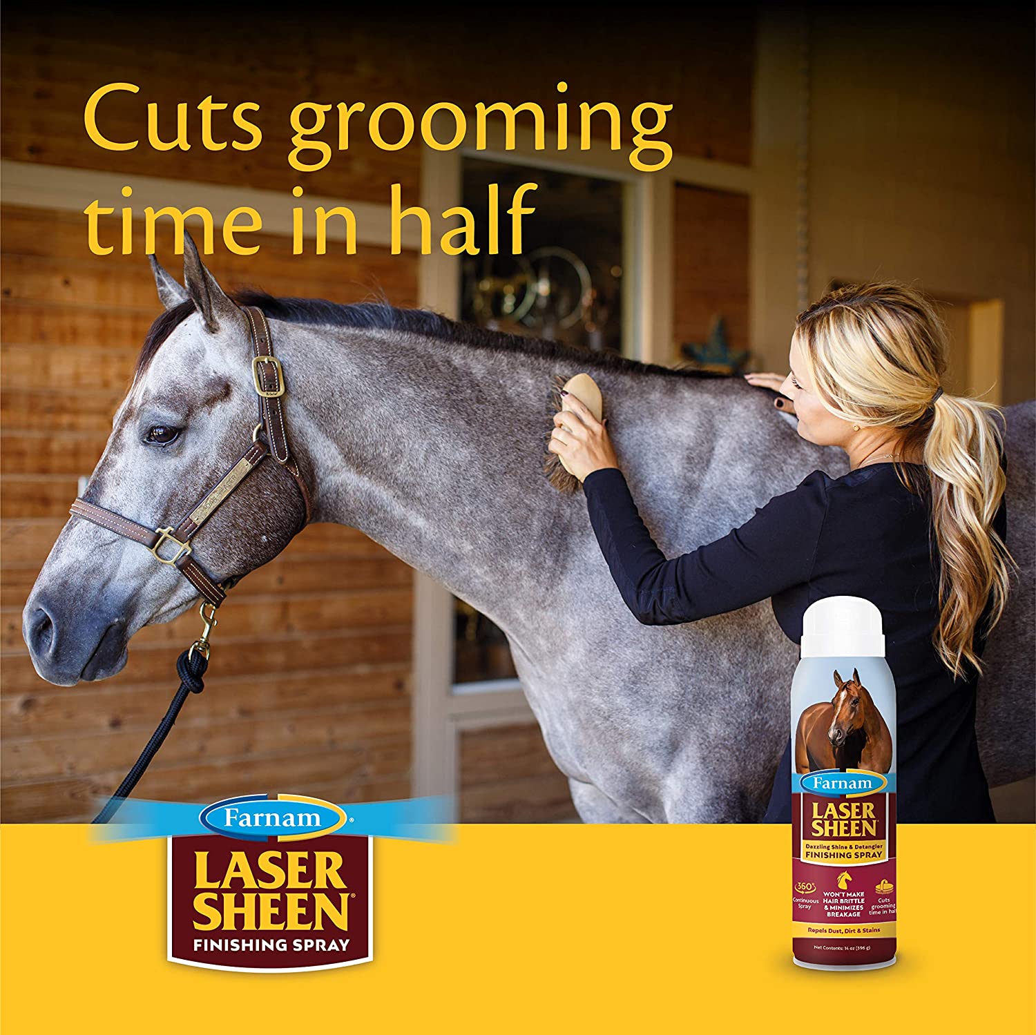 Farnam Laser Sheen Finishing Spray 14 oz. Non-Aerosol Shine & Detangler for Horses