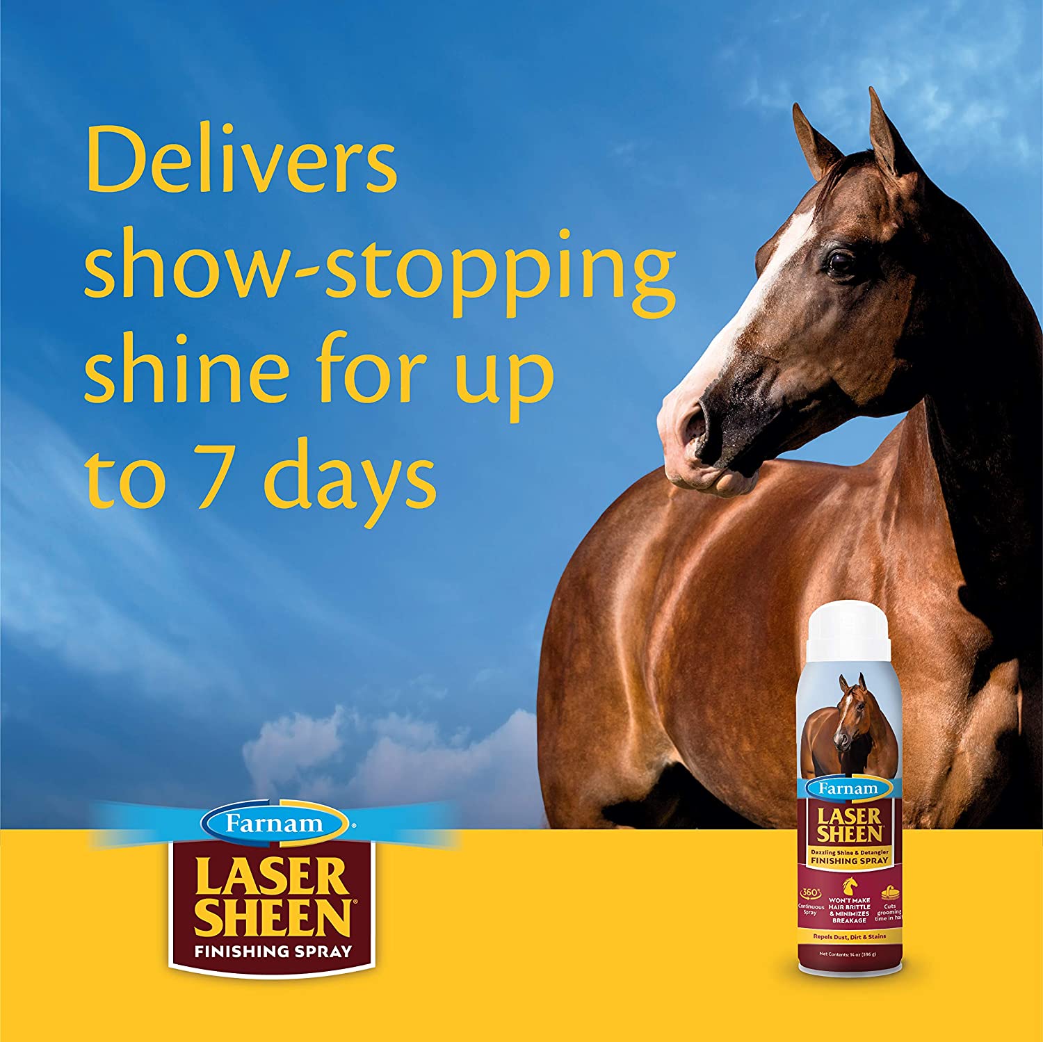 Farnam Laser Sheen Finishing Spray 14 oz. Non-Aerosol Shine & Detangler for Horses