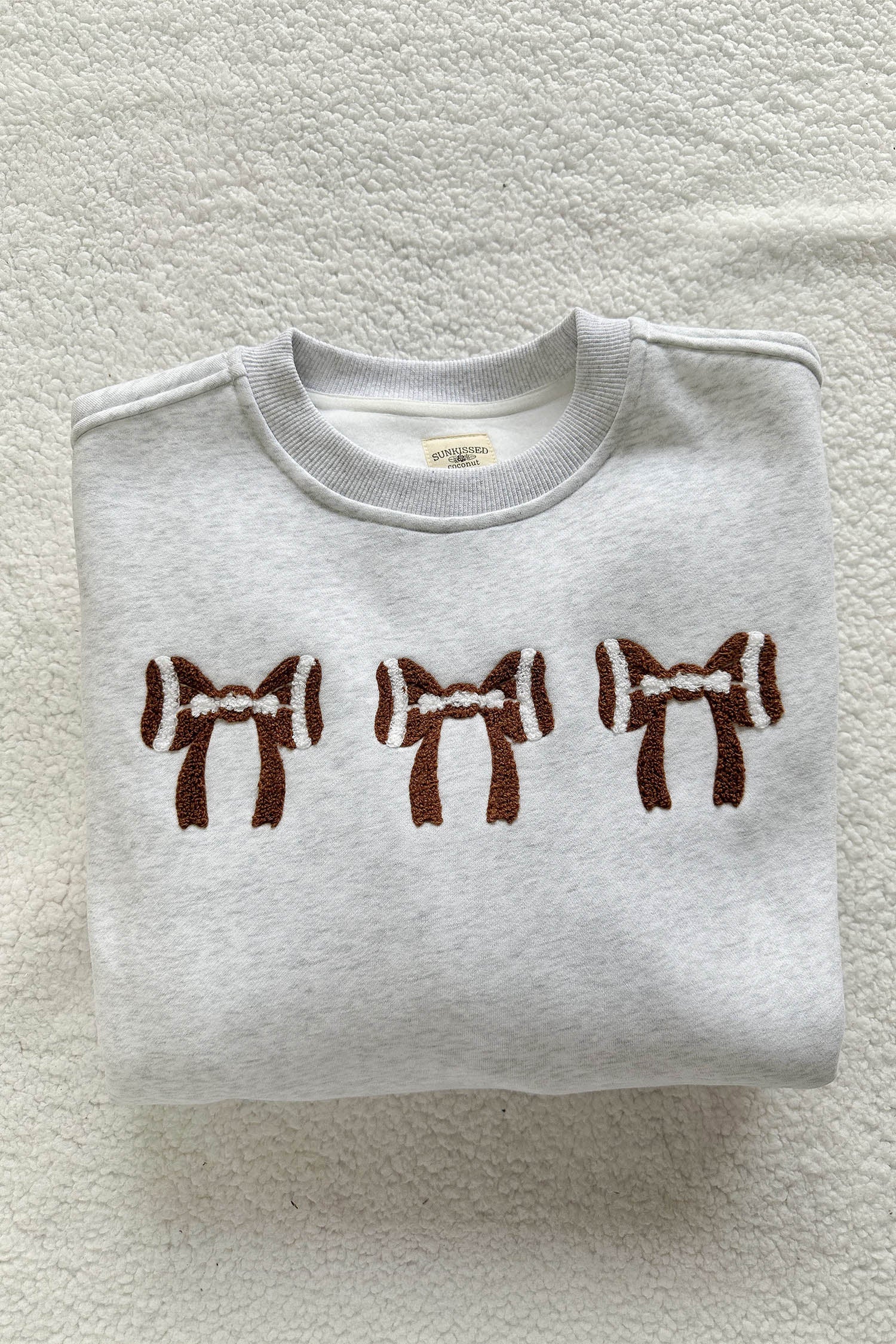 Gray Chenille Embroidered Rugby Bow Game Day Oversized Sweatshirt