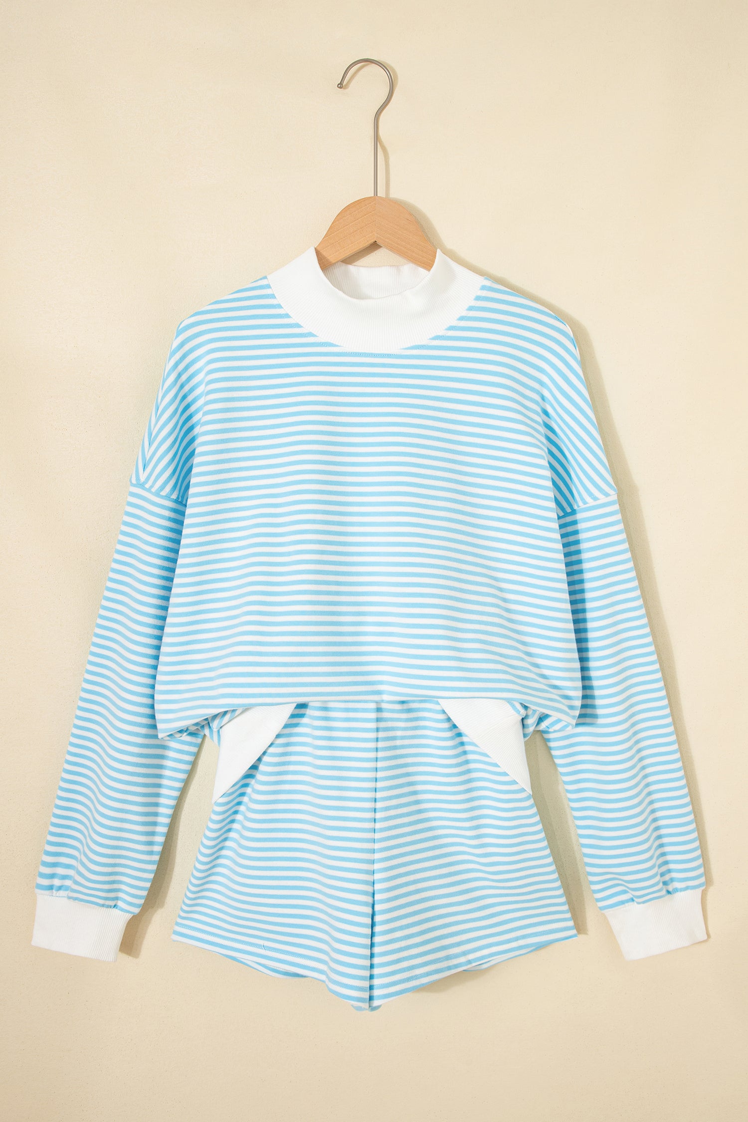 Pink Stripe Oversize Mock Neck Sweatshirt and Shorts Set
