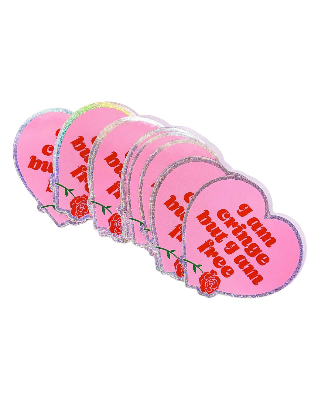 Holographic Glitter Heart Sticker – I Am Cringe But I Am Free Vinyl Sticker