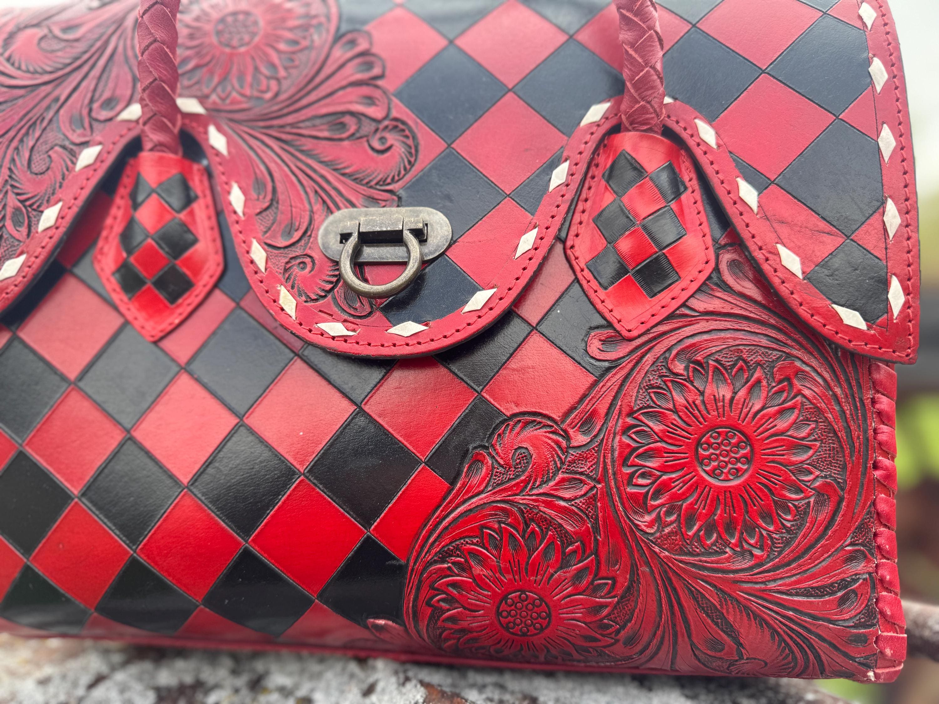 Western Genuine Leather Checkered Handbag by Double B