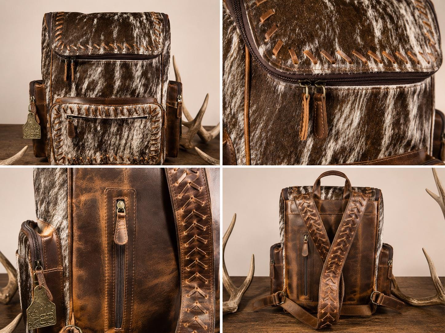 Open Range Genuine Cowhide Leather Backpack - Brindle or Spotted by Double B