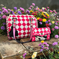 Hot Pink Checkered Speedy Western Genuine Leather Purse and wallet set