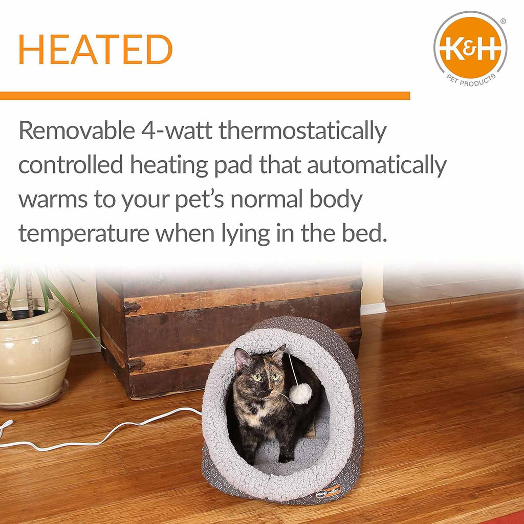 K&H Pet Products Thermo-Pet Cave Heated Cat Bed – Plush Cat Cave & Tunnel for Cats and Small Dogs