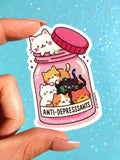 Anti-Depressants Cats Sticker – Cute Kawaii Glitter Vinyl Sticker