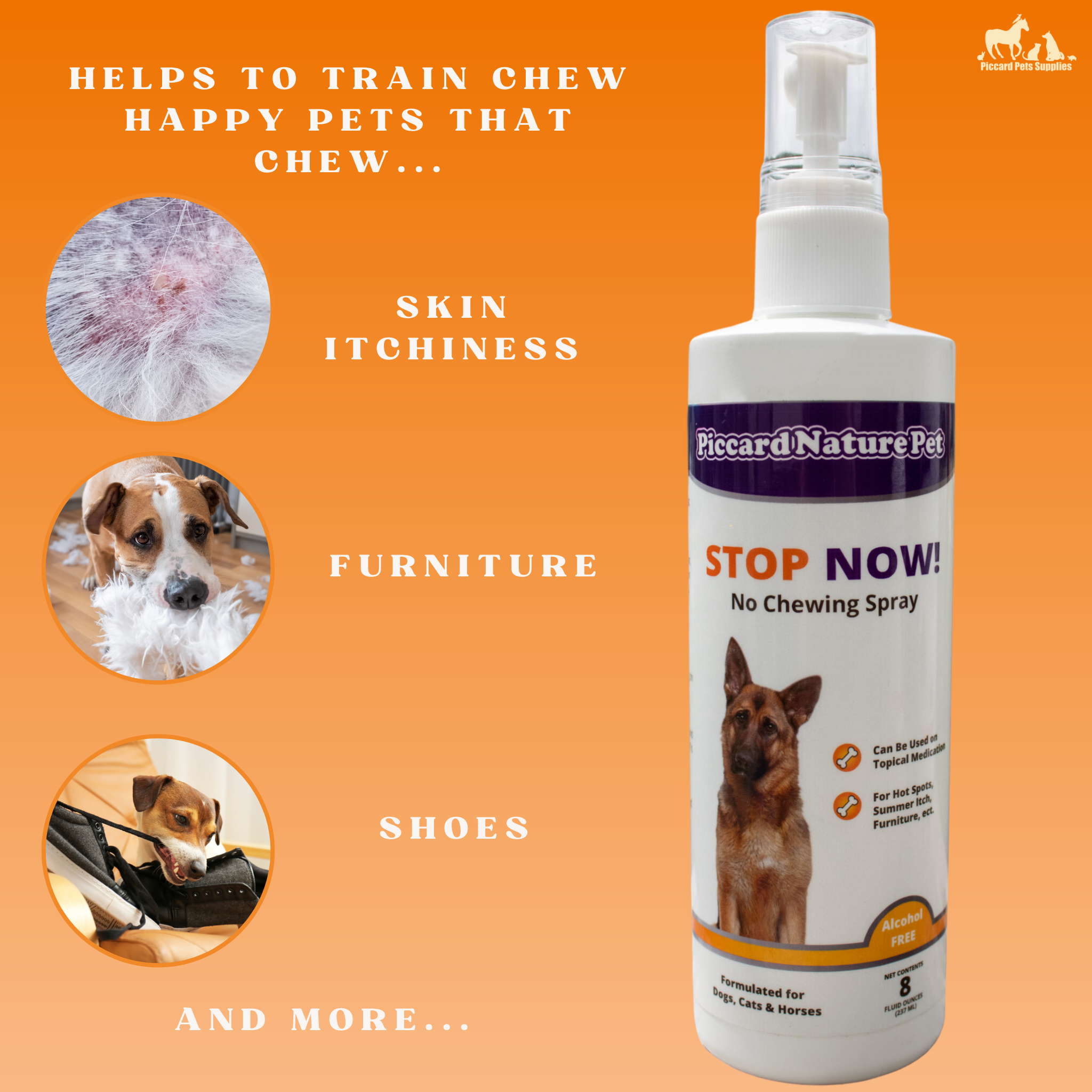 PiccardNaturePets Stop Now No Chew Pet Training Spray 8 oz. + Free Glow Bandana