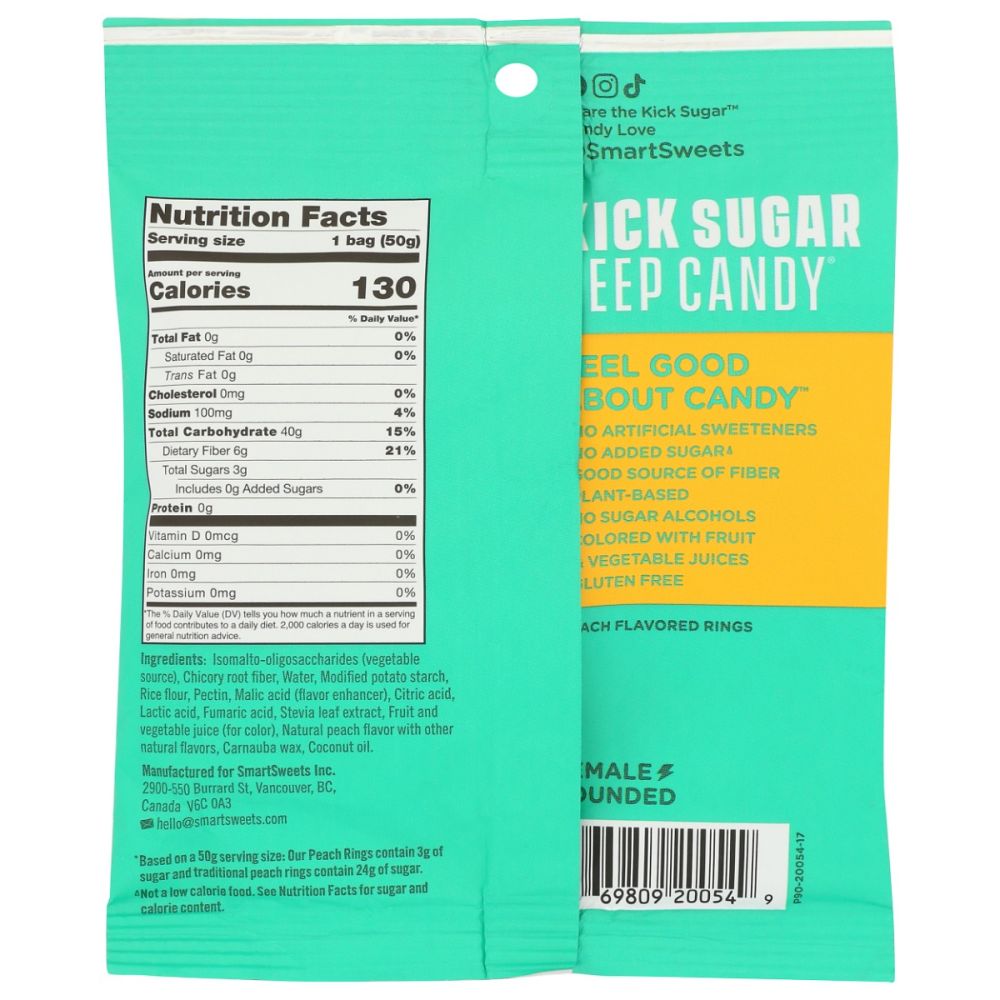 SMARTSWEETS: Peach Rings Gummy Candy, 1.8 oz