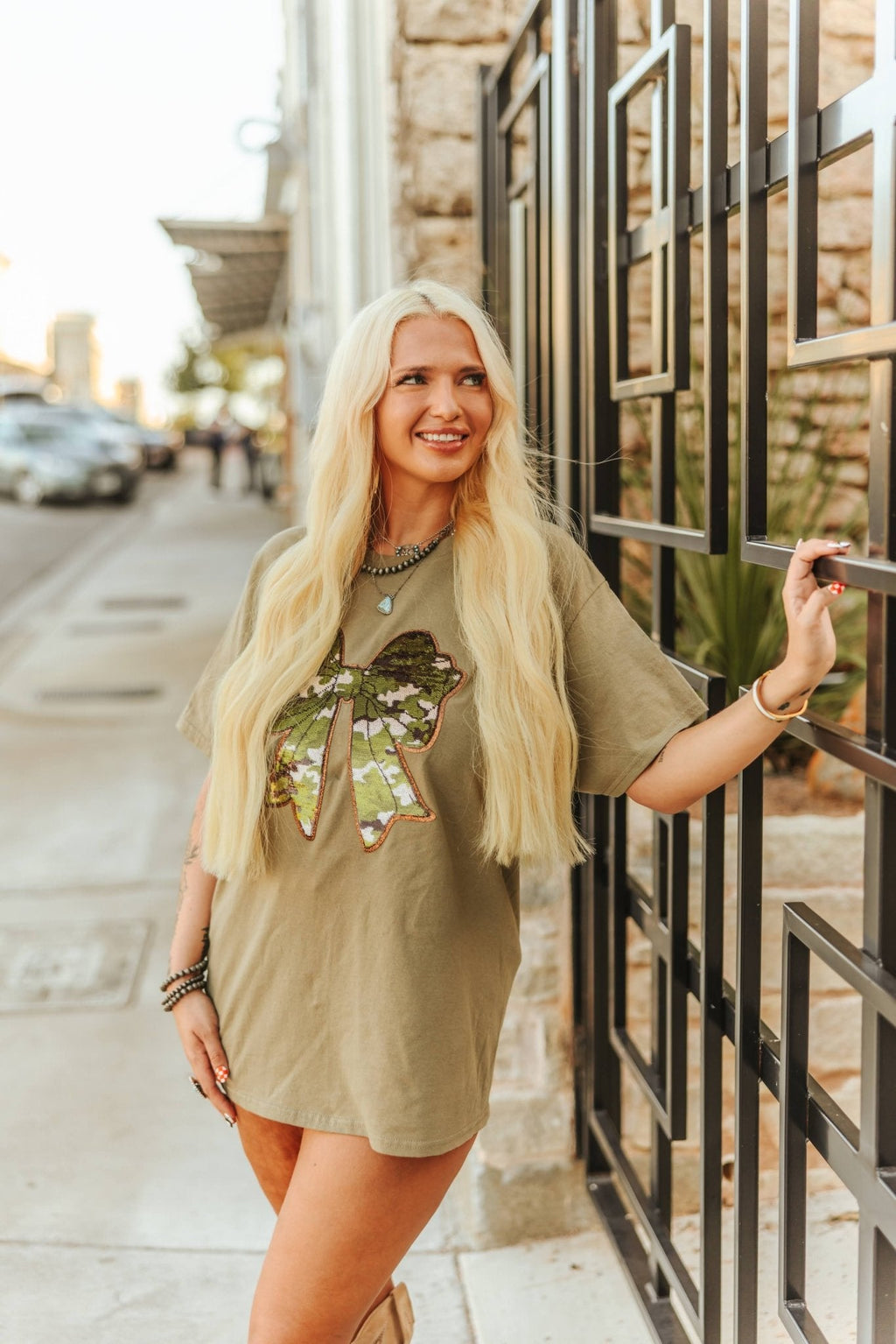 Sequin Camo Bow Patch Tee