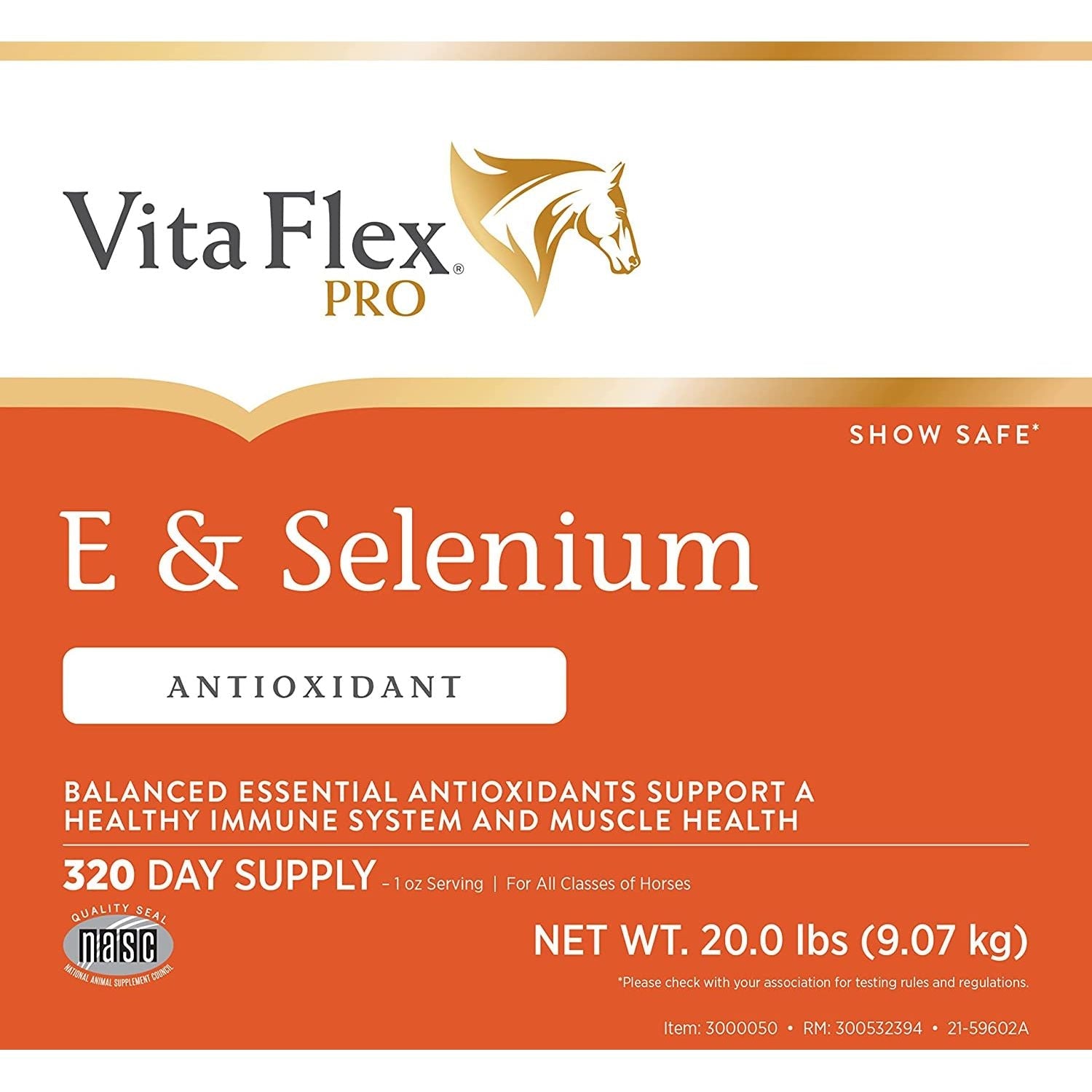 Vita Flex E and Selenium Supplement for Horses 20lbs. 320 Day Supply
