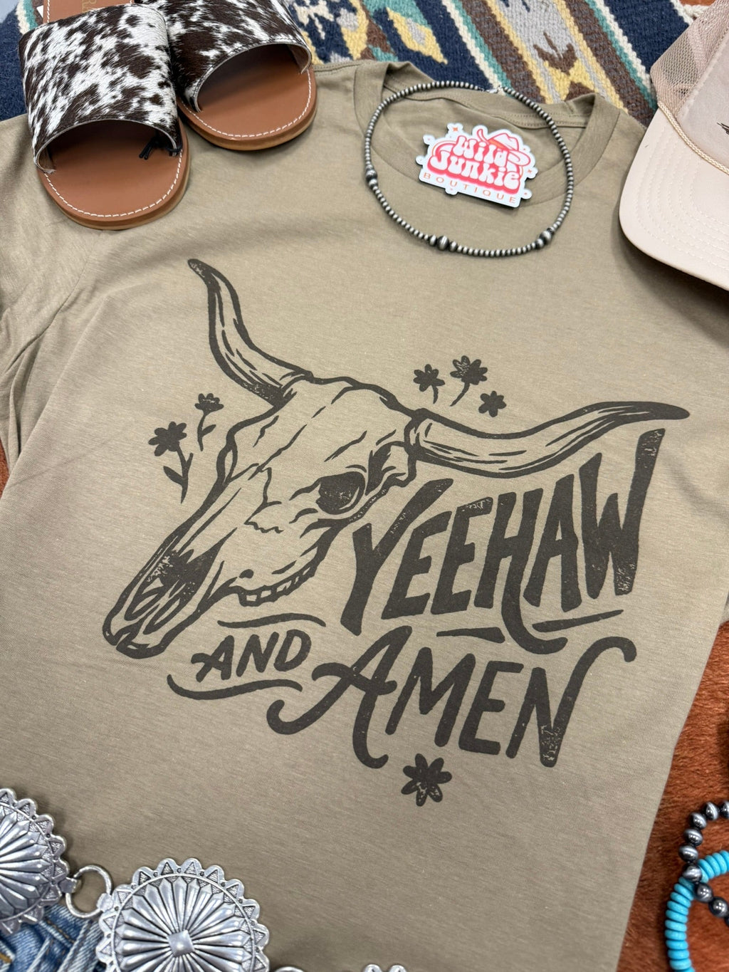 Yeehaw and Amen Longhorn Graphic Tee