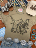 Yeehaw and Amen Longhorn Graphic Tee